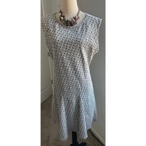 Dressbarn Black and White Geometric A-Line Crew Neck Sleeveless Dress Sz 16
